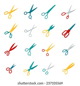 Scissors shears harcutting work tools icons flat set isolated vector illustration