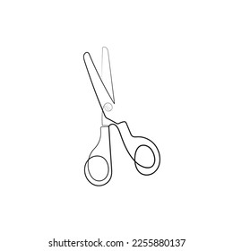 Scissors, shears. Minimalist one line drawing style. Craft tool. Back to school, education concept. Hand drawn vector illustration.