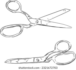 Scissors Shears Open Closed Black and White Pen and Ink line drawing illustration sketch simple vector art cut clip