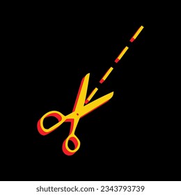 Scissors sign illustration. 3D Extruded Yellow Icon with Red Sides a Black background. Illustration.