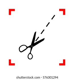 Scissors sign illustration. Black icon in focus corners on white background. Isolated.