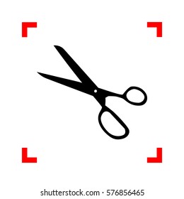 Scissors sign illustration. Black icon in focus corners on white background. Isolated.