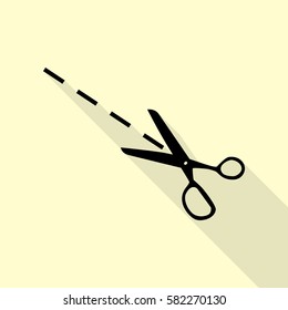 Scissors sign illustration. Black icon with flat style shadow path on cream background.