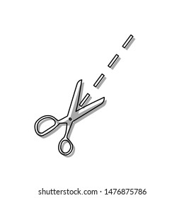 Scissors sign illustration. Black line icon with gray shifted flat filled icon on white background. Illustration.