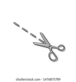 Scissors sign illustration. Black line icon with gray shifted flat filled icon on white background. Illustration.