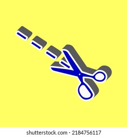 Scissors sign illustration. Blue Icon with white stroke in 3d at yellow Background. Illustration.