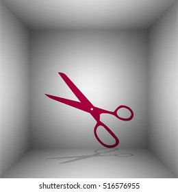 Scissors sign illustration. Bordo icon with shadow in the room.