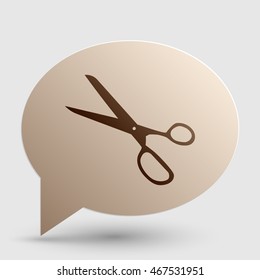Scissors sign illustration. Brown gradient icon on bubble with shadow.