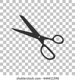 Scissors sign illustration. Dark gray icon on transparent background.