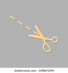 Scissors sign illustration. Emboss effect with light orange icon on gray background.