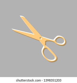Scissors sign illustration. Emboss effect with light orange icon on gray background.