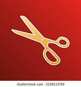 Scissors sign illustration. Golden gradient Icon with contours on redish Background. Illustration.