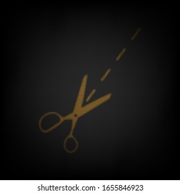 Scissors sign illustration. Icon as grid of small orange light bulb in darkness. Illustration.