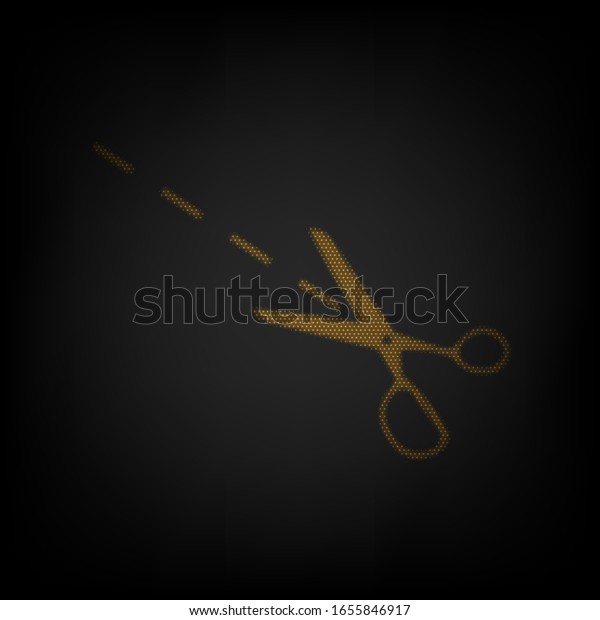 Scissors sign illustration. Icon\
as grid of small orange light bulb in darkness.\
Illustration.