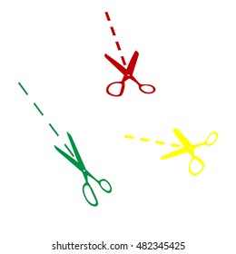 Scissors sign illustration. Isometric style of red, green and yellow icon.