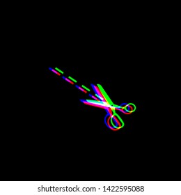 Scissors sign illustration. Red, green and blue unfocused contour icon at black background. Illustration.