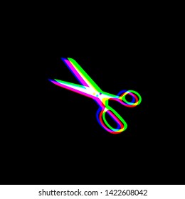 Scissors sign illustration. Red, green and blue unfocused contour icon at black background. Illustration.