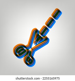 Scissors sign illustration. Stroked Icon in orange, azure and old lavender Colors at gray Background. Illustration.