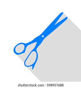 Scissors sign illustration. Vector. Azure icon with flat style shadow path on white background.
