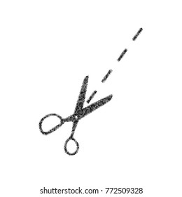Scissors sign illustration. Vector. Black icon from many ovelapping circles with random opacity on white background. Noisy. Isolated.