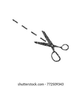 Scissors sign illustration. Vector. Black icon from many ovelapping circles with random opacity on white background. Noisy. Isolated.