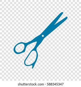 Scissors sign illustration. Vector. Cerulean icon on transparent background.