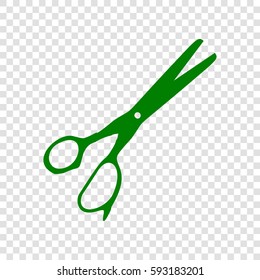 Scissors sign illustration. Vector. Dark green icon on transparent background.