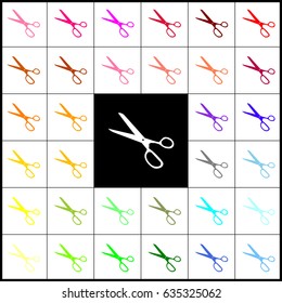 Scissors sign illustration. Vector. Felt-pen 33 colorful icons at white and black backgrounds. Colorfull.