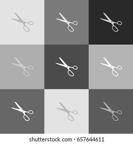 Scissors sign illustration. Vector. Grayscale version of Popart-style icon.