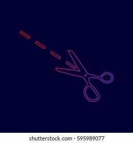 Scissors sign illustration. Vector. Line icon with gradient from red to violet colors on dark blue background.