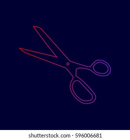 Scissors sign illustration. Vector. Line icon with gradient from red to violet colors on dark blue background.