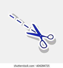 Scissors sign illustration. Vector. New year bluish icon with outside stroke and gray shadow on light gray background.