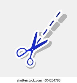 Scissors sign illustration. Vector. New year bluish icon with outside stroke and gray shadow on light gray background.