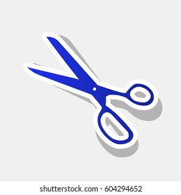 Scissors sign illustration. Vector. New year bluish icon with outside stroke and gray shadow on light gray background.