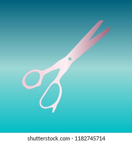 Scissors sign illustration. Vector. Pink bronze gradient icon at turquoise gradient background.
