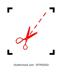 Scissors sign illustration. Vector. Red icon inside black focus corners on white background. Isolated.