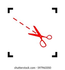 Scissors sign illustration. Vector. Red icon inside black focus corners on white background. Isolated.