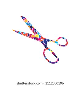 Scissors sign illustration. Vector. Stained glass icon on white background. Colorful polygons. Isolated.