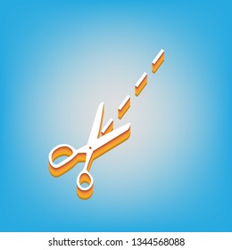 Scissors sign illustration. Vector. White icon with 3d warm-colored gradient body at sky blue background.