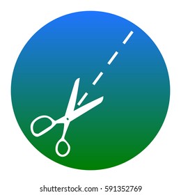 Scissors sign illustration. Vector. White icon in bluish circle on white background. Isolated.