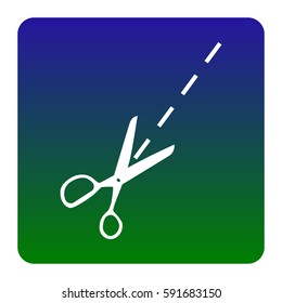 Scissors sign illustration. Vector. White icon at green-blue gradient square with rounded corners on white background. Isolated.