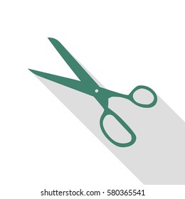 Scissors sign illustration. Veridian icon with flat style shadow path.
