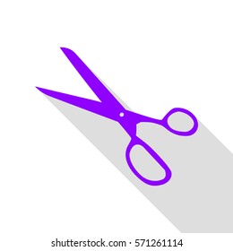 Scissors sign illustration. Violet icon with flat style shadow path.