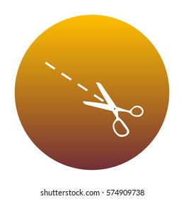 Scissors sign illustration. White icon in circle with golden gradient as background. Isolated.