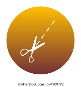 Scissors sign illustration. White icon in circle with golden gradient as background. Isolated.