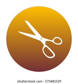 Scissors sign illustration. White icon in circle with golden gradient as background. Isolated.
