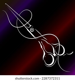 Scissors silhouette and beautiful curl of hair. Design for beauty and hair salon