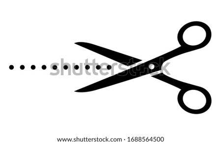 scissors silhouette cutting points line on white background