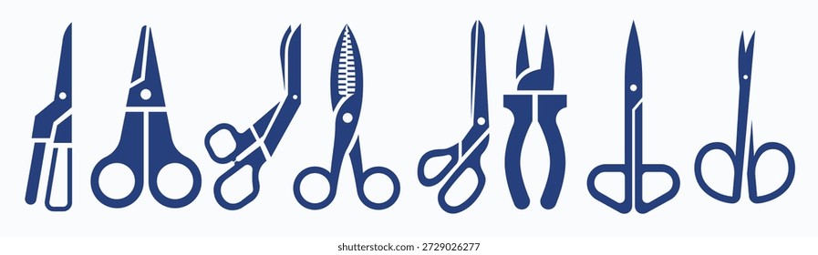 Ilustración vectorial de iconos de silueta de tijeras