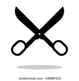 Scissors silhouette isolated on white background. Black scissors icon with drop shadow. 